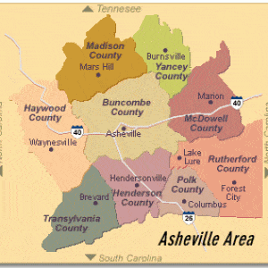 Neįprastų namų žemėlapis Asheville NC