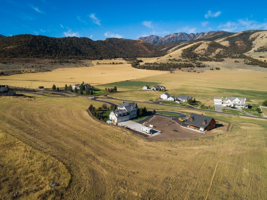 aerial view of country equestrian estate