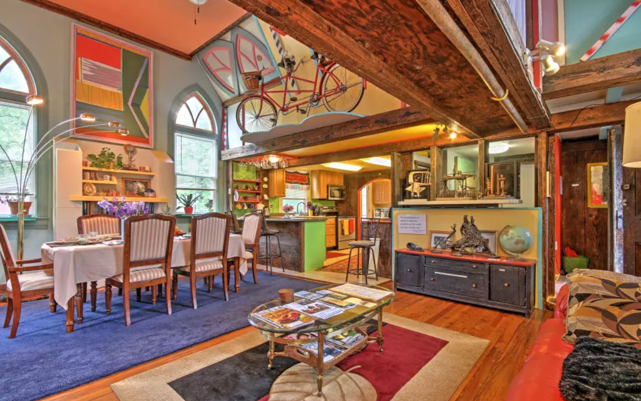 tall ceilings and artistic touches in this amazing converted church home