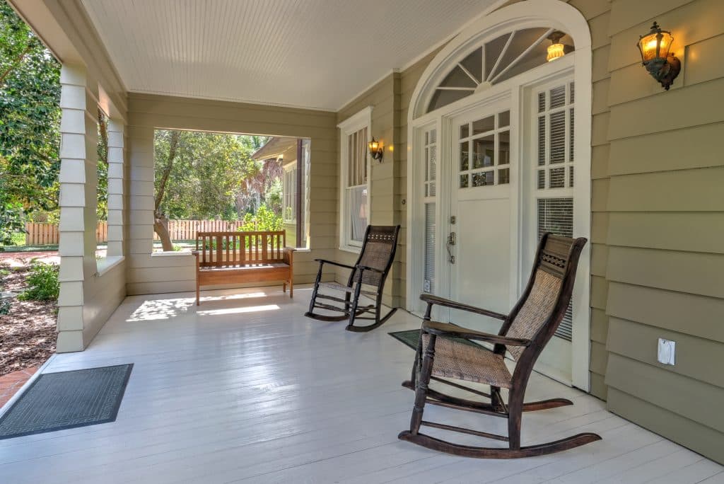 rocking chair porch of this restored historic home.