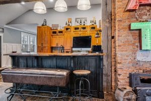 Industrial touches in the kitchen in the converted schoolhouse.