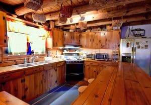 Kitchen at the Shady Oak Log Cottage