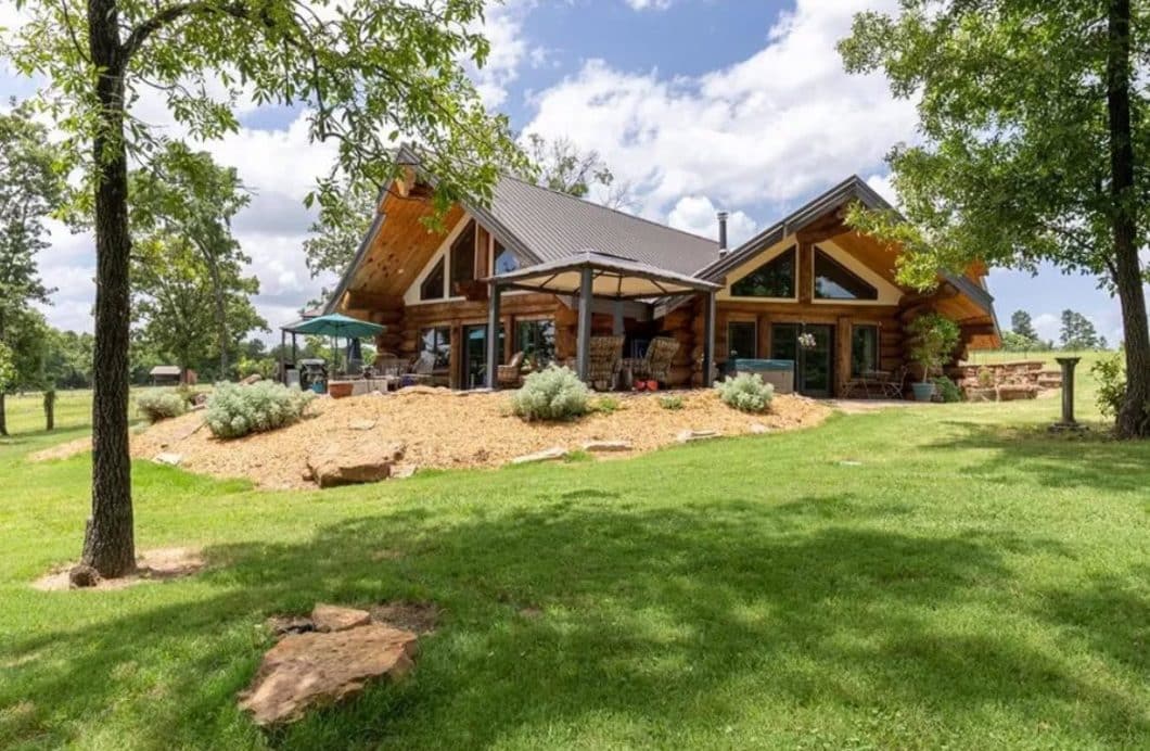 Exterior of Pioneer Log Home for Sale