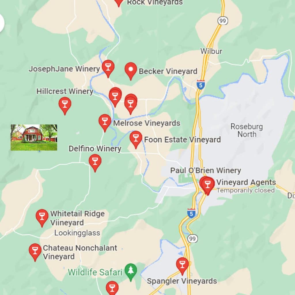 Map of local vineyards near Snowberry Junction