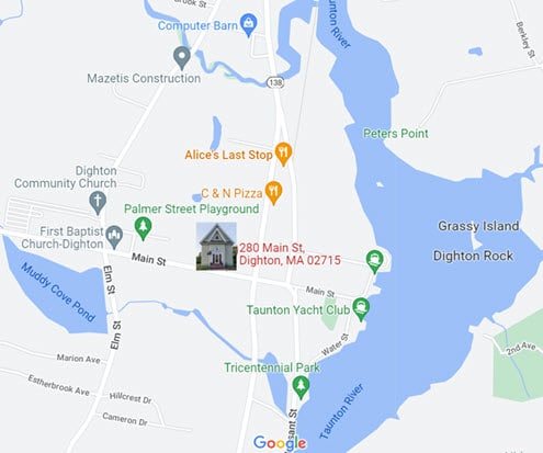 google map with the transformed church