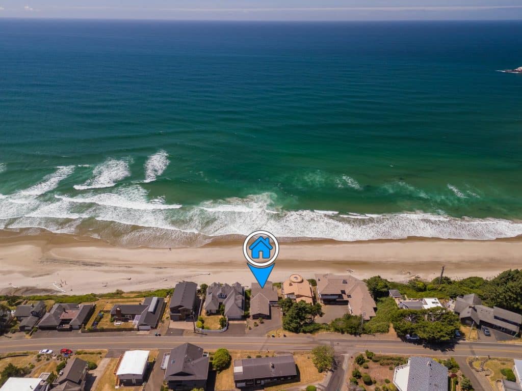 Aerial View of the Road's End Oceanfront Home