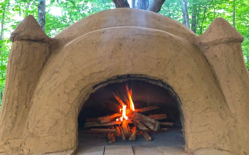 Wood burning fireplace at Call Creek Sanctuary